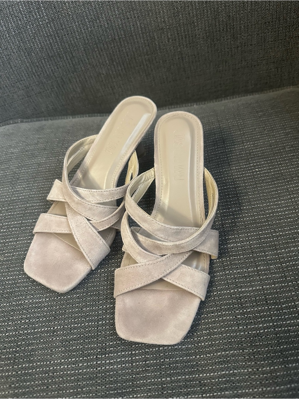 Jason Wu Light Taupe Suede Crisscross Slide Heels
